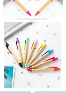 Bamboo ballpoint pen set colorful plastic clip click office writing stationery gift promotional