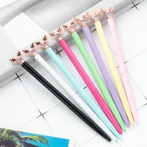Creatieve Cartoon Hertenkop Kristal Balpen Schattige Minimalistische Metaal Kantoor Kantoorartikelen Cadeau Pen Meerkleurige Strass Balpen