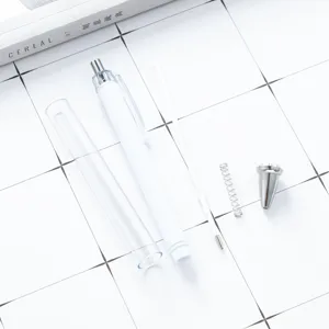 DIY transparent ballpoint pen with removable barrel for paper insert and custom craft design.