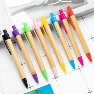 Minimalist Eco Friendly Bamboo Wood Ballpoint Pen Click Mechanism Smooth Writing Office Stationery Gift Pen