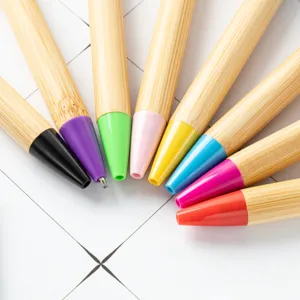 Eco-friendly bamboo ballpoint pen set with colorful tips for office writing and gifts