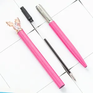 Roze glitter gelpen met kristal hertenkop top kantoor stationery cadeau desktop