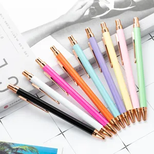 Retractable Metal Ballpoint Pen Office School Student Candy Color Ball Pen With Rose Gold Clip Bullet Tip Writing Pen