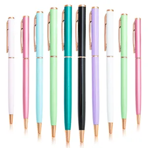 Metal Ballpoint Pen Business Office Writing Pen Rose Gold Trim Retractable Smooth Writing Metal Pen For School Office Supplies
