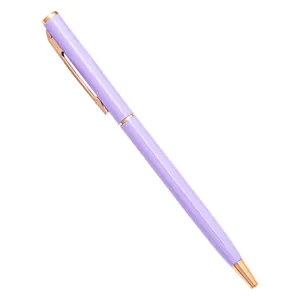 Metal ballpoint pen business promotional ball pen with lavender body and rose gold trim.