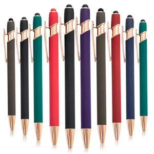 Stylo à Bille en Alliage d'Aluminium Rétractable Multifonction Stylo Tactile Or Rose Bureau Stylo d'Écriture