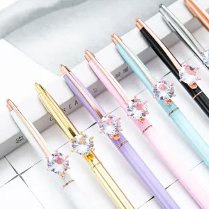 Colorful metal crystal diamond ballpoint pens luxury stationery gift set for office