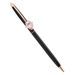 Luxury diamond metal ballpoint pen elegant business office gift pen black and rose gold.