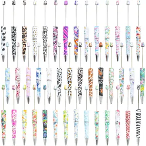 DIY Beadable Pen Cross Border Rotating Ballpoint Pen Water Transfer Floral Plastic Beadable Pens Wholesale Writing Stationery