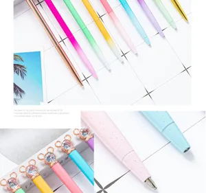 Cute Korean style crystal metal ballpoint pen with gradient glitter and Mickey ears design.