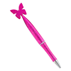 Cute pink glitter butterfly ballpoint pen for students and office writing gifts stationery.