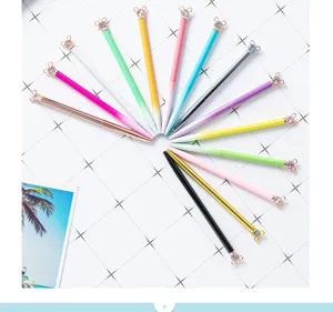 Colorful crystal metal ballpoint pens with cute mouse ear topper, ideal student stationery gift.