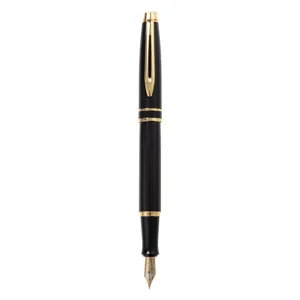 Elegant black and gold metal fountain pen for business, office, and smooth handwriting practice.