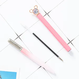 Cute pink crystal metal gel pen with sparkling rhinestones and lovely student stationery design.