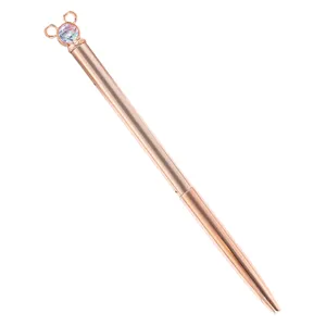 Cute rose gold metal ballpoint pen with sparkling crystal Mickey head top decoration.