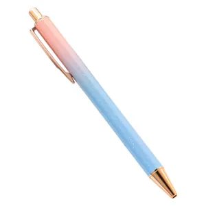Verloop glitter balpen met roségouden clip, elegante metalen drukkogelpen voor kantoorgebruik.