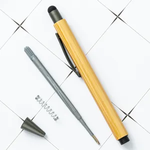 Eco-friendly bamboo ballpoint pen with stylus tip and metal clip for office and school