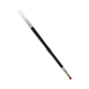 Black ink plastic ballpoint pen refill with protective red tip for smooth daily writing.