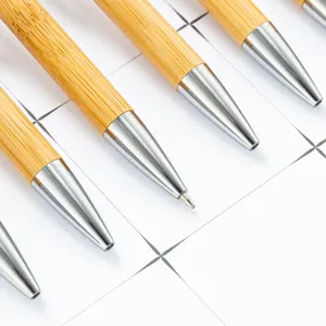 Natural bamboo ballpoint pen with metal tip, eco-friendly promotional gift click pen.