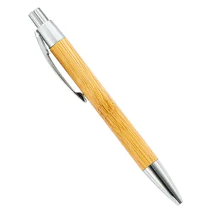 Eco-friendly bamboo ballpoint pen with metal clip and tip, smooth writing promotional gift pen.