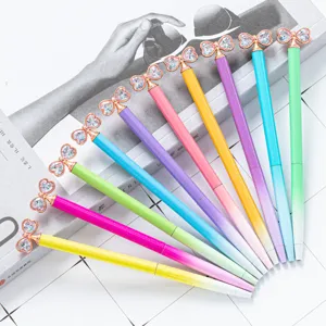Cute Crystal Bowknot Metal Ballpoint Pen Rhinestone Gradient Color Office Writing Signature Pens Cute Stationery Gift