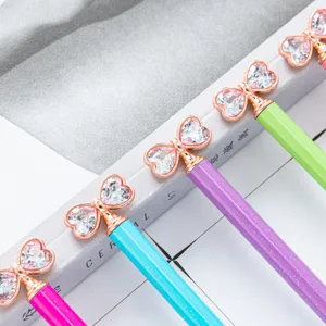 Colorful crystal bow ballpoint pen cute metal diamond stationery for school office daily writing