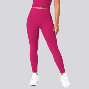 High-waist seamless pink yoga leggings for women gym fitness running workout active wear.