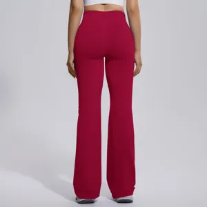 High waist flare yoga pants detail back view, seamless stretchy workout fitness running activewear.