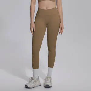Seamless knit solid color V-waist yoga leggings, high waist butt lifting fitness pants activewear