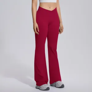 Women crossover high waist flare yoga pants seamless tummy control fitness activewear