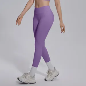 High waist seamless V-waist yoga pants, breathable stretch fitness running gym leggings.