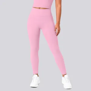 High-waisted pink seamless yoga pants activewear fitness leggings for women detail view