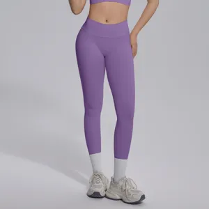 Seamless knit solid color V-waist high waist breathable lifting yoga fitness leggings.
