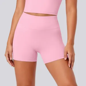 High waist pink yoga shorts for women fitness running gym sports stretchy breathable shorts