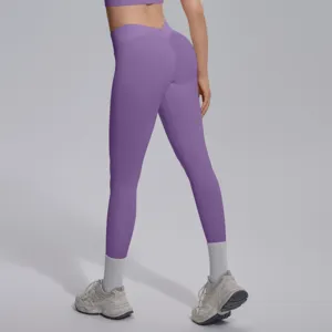 Seamless V-waist yoga pants fitness activewear high waist purple leggings for women