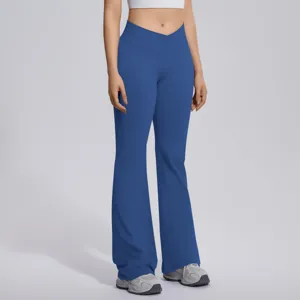 Cross waist flare yoga pants for women, high stretch tummy control workout gym pants.