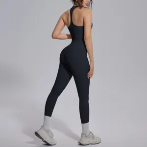 Dames zwarte sportieve yoga jumpsuit fitness hardlopen gym sportkleding setje mooi