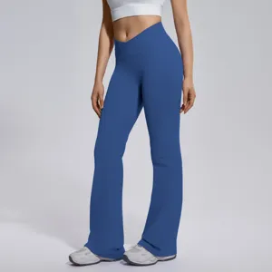 Women's cross waist flared yoga pants, high elastic seamless tummy control fitness running pants.