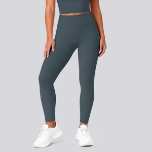 High waist seamless yoga pants crop top set for women fitness running workout activewear.