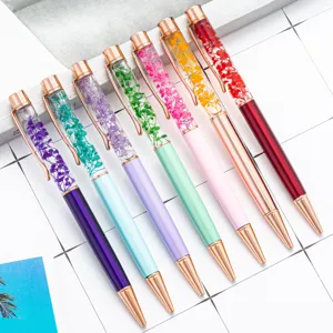 Creative DIY Dried Flower Liquid Ballpoint Pen Rose Gold Metal Cute Crystal Oil Pen Office School Writing Gift Stationery