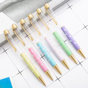 DIY Stylo à Bille en Métal Créatif Cristal Fleur Transparent Tube Stylo Roller Cadeau Bureau Papeterie Stylo