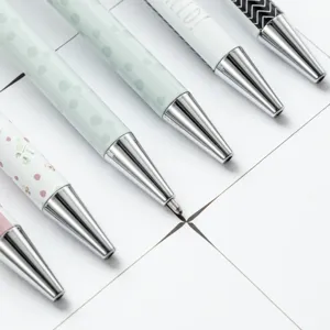 Stylish thermal transfer ballpoint pens set with colorful patterns, metal tips, smooth writing.