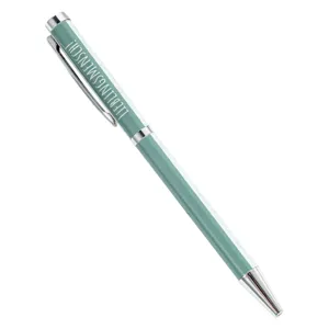 Stylish metal ballpoint pen with sage green barrel and silver trim for office school daily use.