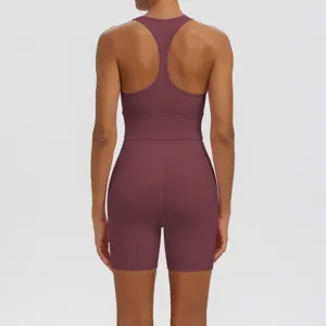 Solid color racerback yoga set women breathable fitness activewear two-piece suit