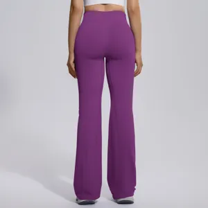 Women's crossover high waist flared yoga pants seamless purple athletic trousers fitness