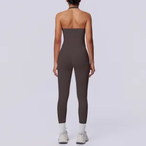 Completo yoga fitness senza cuciture halter donna sport palestra corsa due pezzi