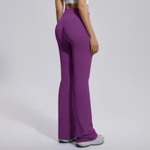 Seamless high waist flare yoga pants for women purple athletic fitness gym trousers