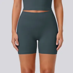 High-waist yoga shorts for women, stretchy athletic fitness workout running gym biker shorts.