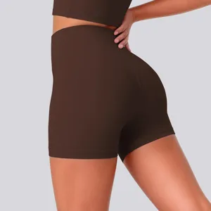 High-waisted high-stretch nude-feel yoga shorts for workout, fitness, and running.