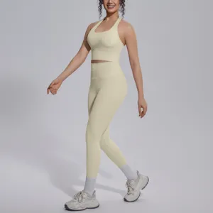 Effen kleur nylon elastische yoga set voor sport, fitness en hardlopen, tweedelig set